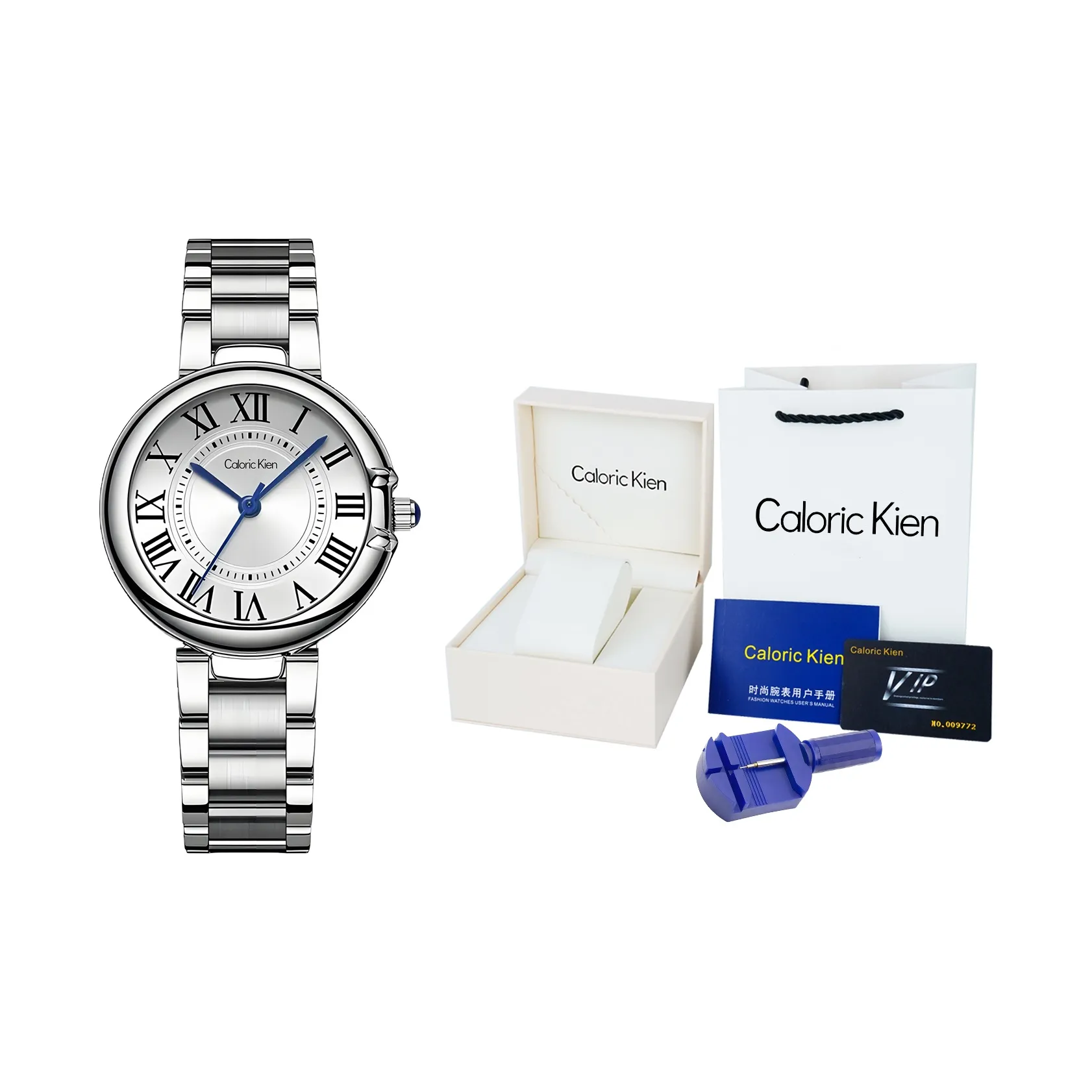 CALORIC KIEN Кварцевый механизм Металлический ремешок Женские часы Белый циферблат