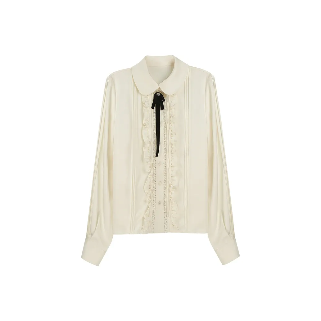 Summer Hooray Рюш Кружево Украшения Бант Галстуки-бабочки Длинный Рукав Рубашка Женская Дворцовый стиль Топ Женский