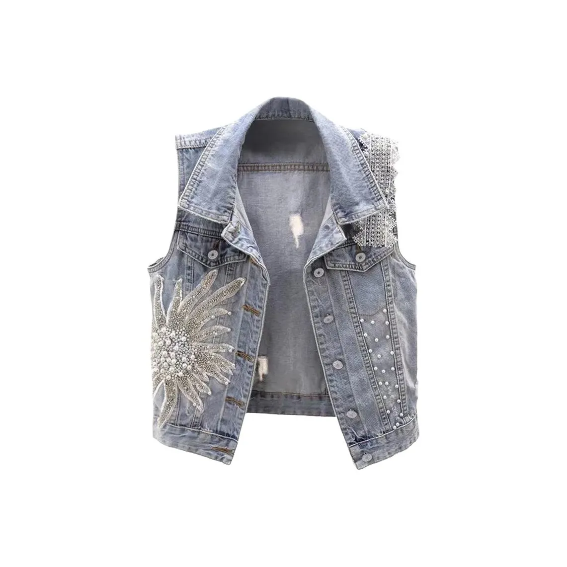 Mu Qingqing Светло-Синий Деним Жилет Женские Жилеты