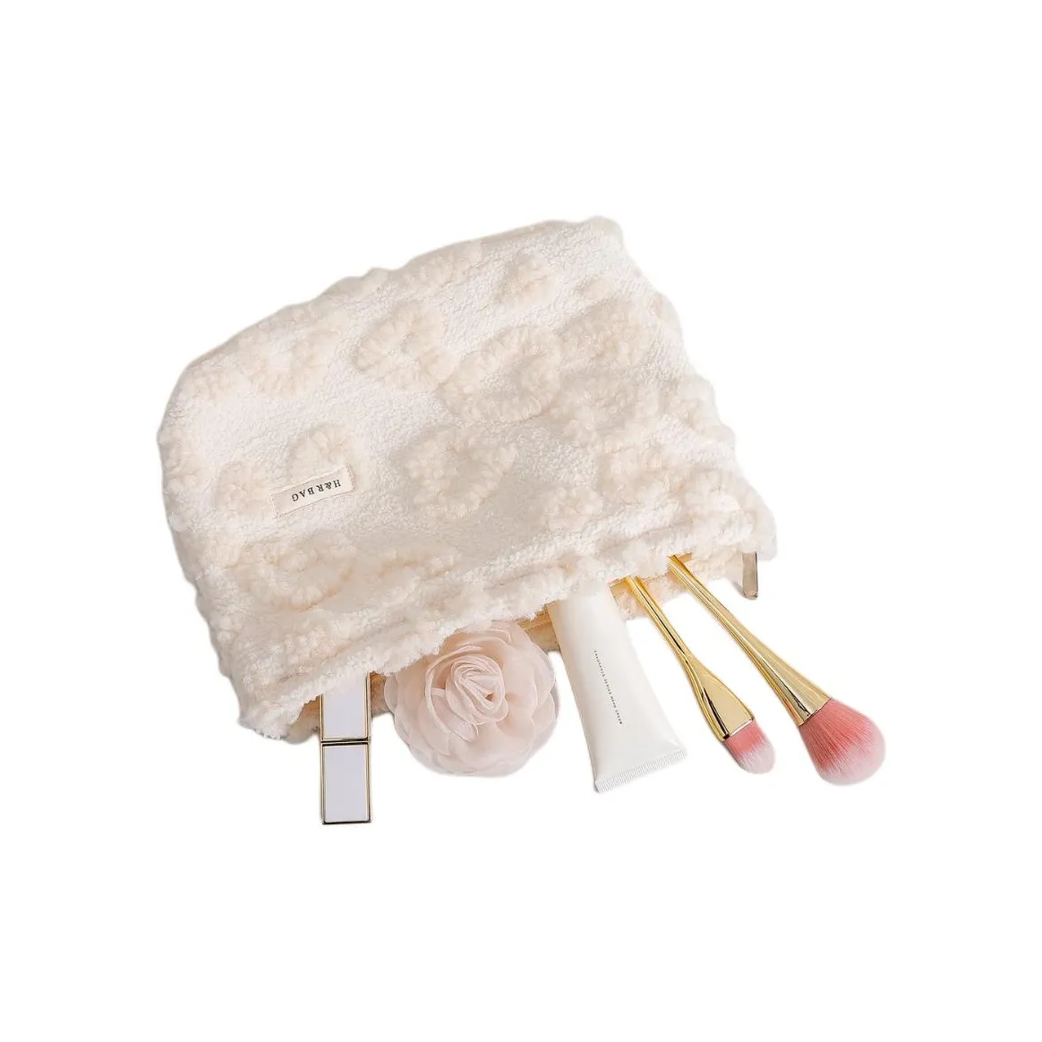 OMGD Кремовый стиль Сердце Плюшевый Косметичка Портативный Путешествие Skincare Сумка для хранения Портативное Хранение Устойчивый к пыли