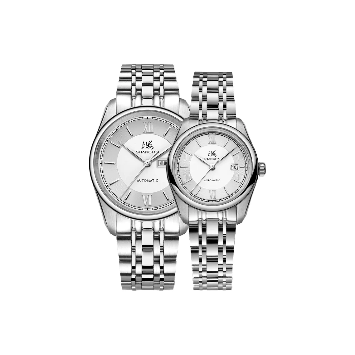 Шанхай National Автоматический Механический Механизм Нержавеющая Сталь Ремешок Часы Унисекс Белый Циферблат