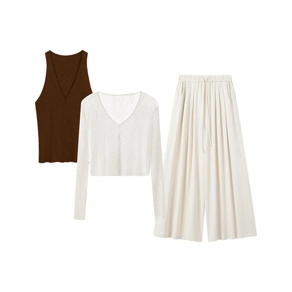 MARIE·COCO Кардиган+Майка+Брюки Женские Повседневные Костюмы