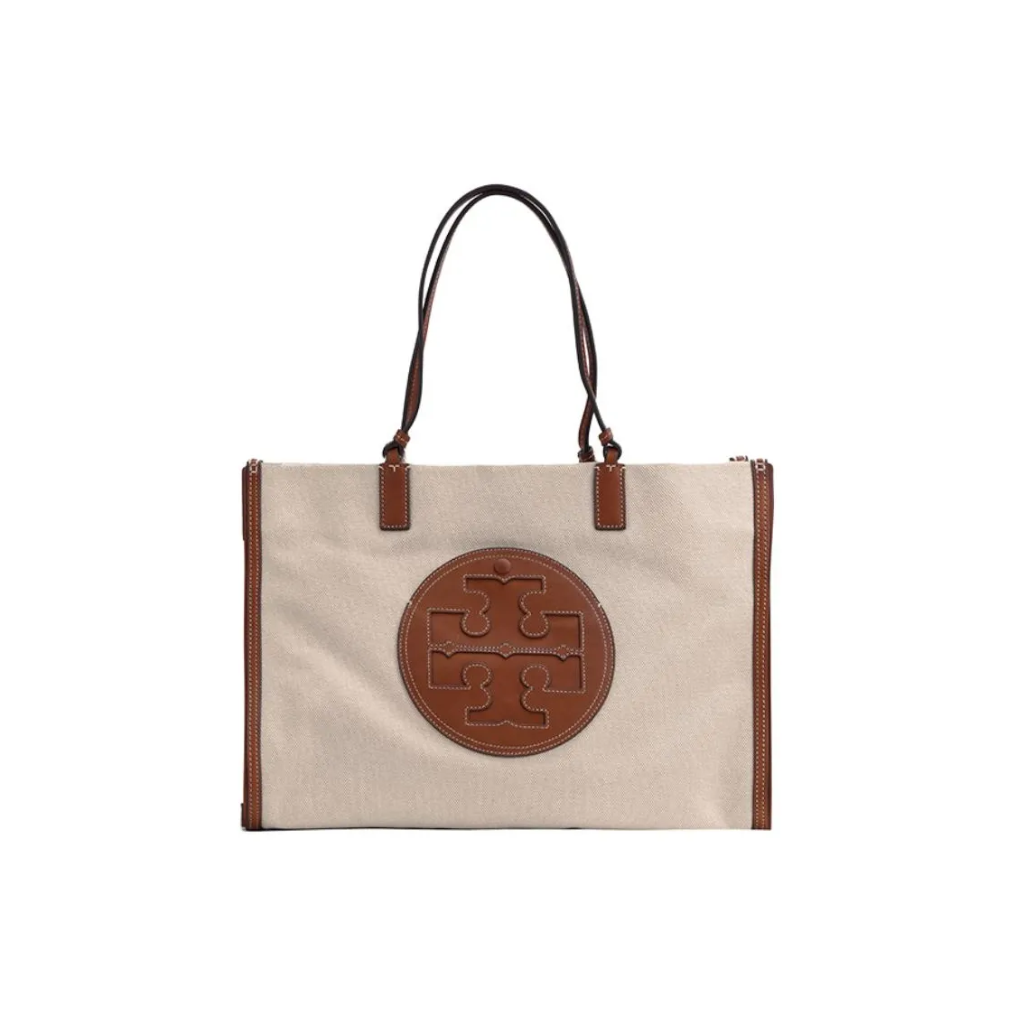 TORY BURCH Ella Холст и Кожаная Сумка-тоут Сумка для покупок Сумка через плечо Женская Классическая Оригинальная Коричневая