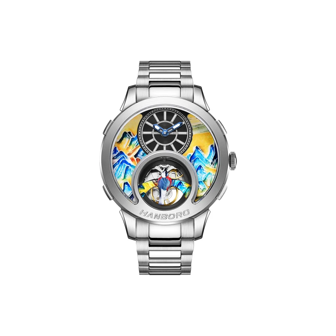 HANBORO Thousand Miles Scenery Collection Механический механизм ремешок из нержавеющей стали мужские часы