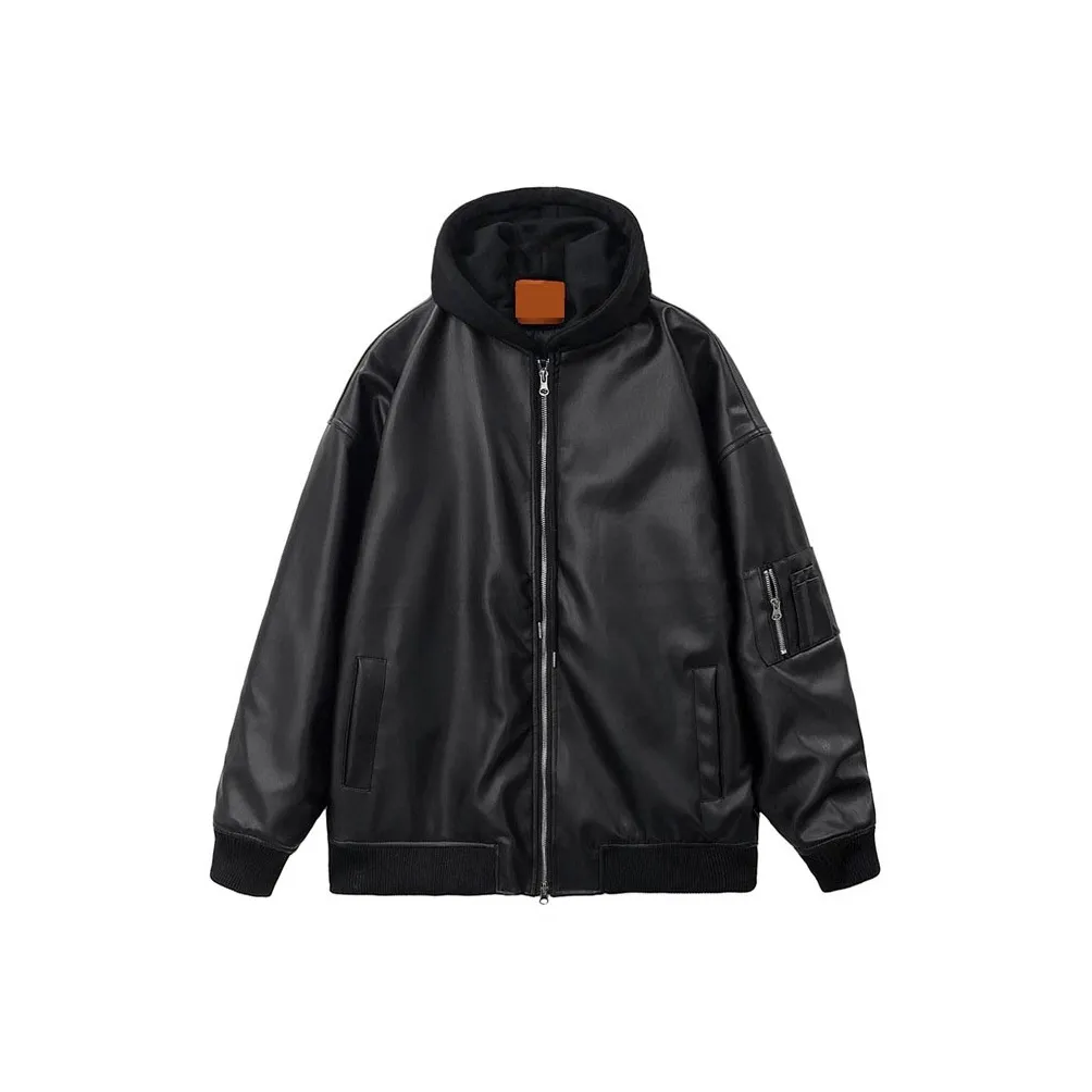 LPEF Handsome Mock Двухкомпонентный с капюшоном мотоциклетная кожаная куртка мужская