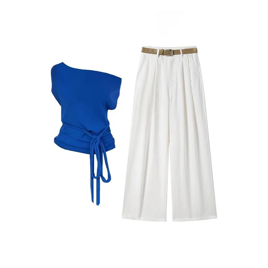 MARIE·COCO Синий топ + Брюки Женские Повседневные костюмы