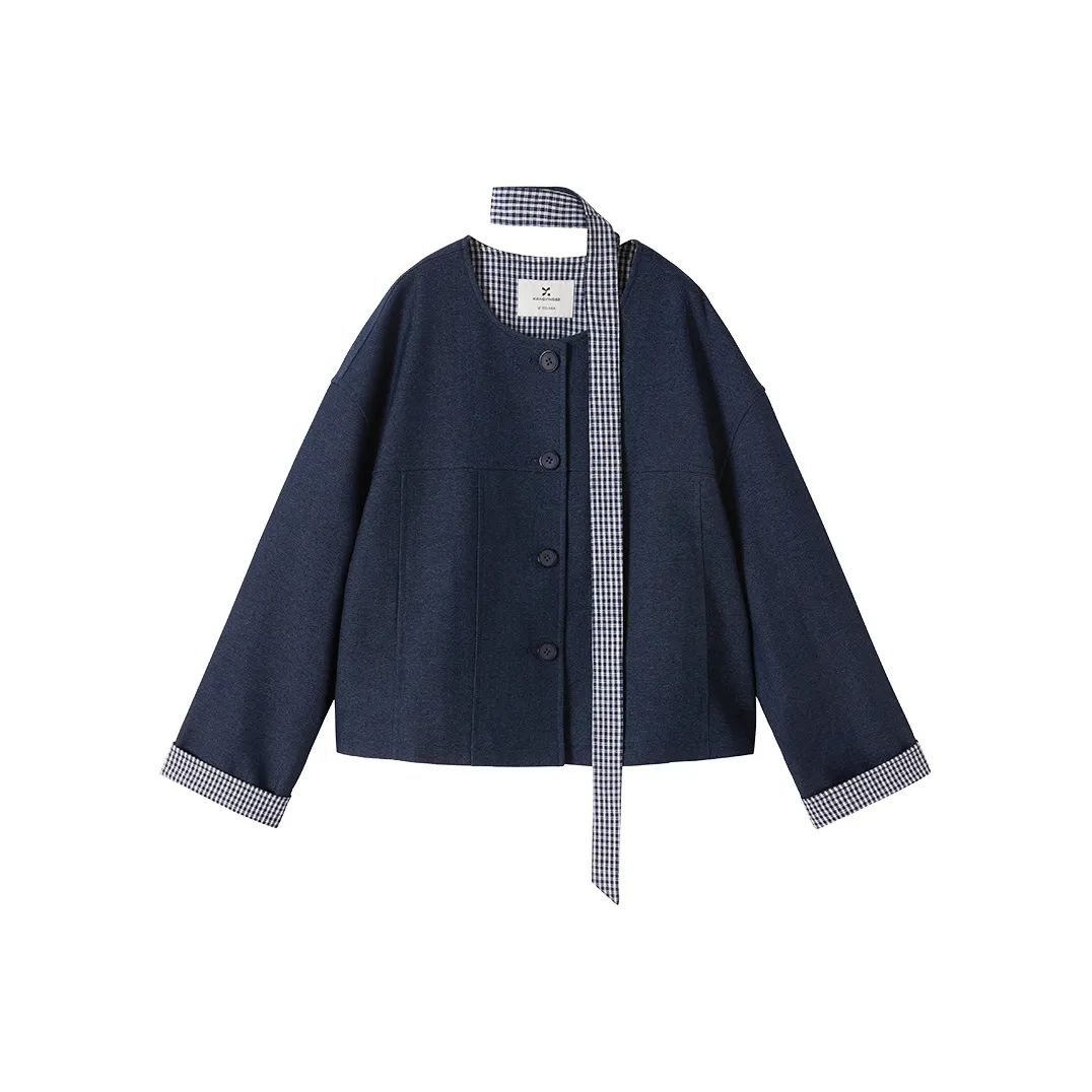 XIANGYING Темно-синий женский короткий пальто