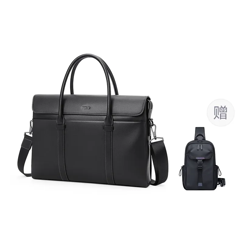 POLO Top Grain Cow Leather Men's Crossbody Bag Briefcase Tubas Men's Black