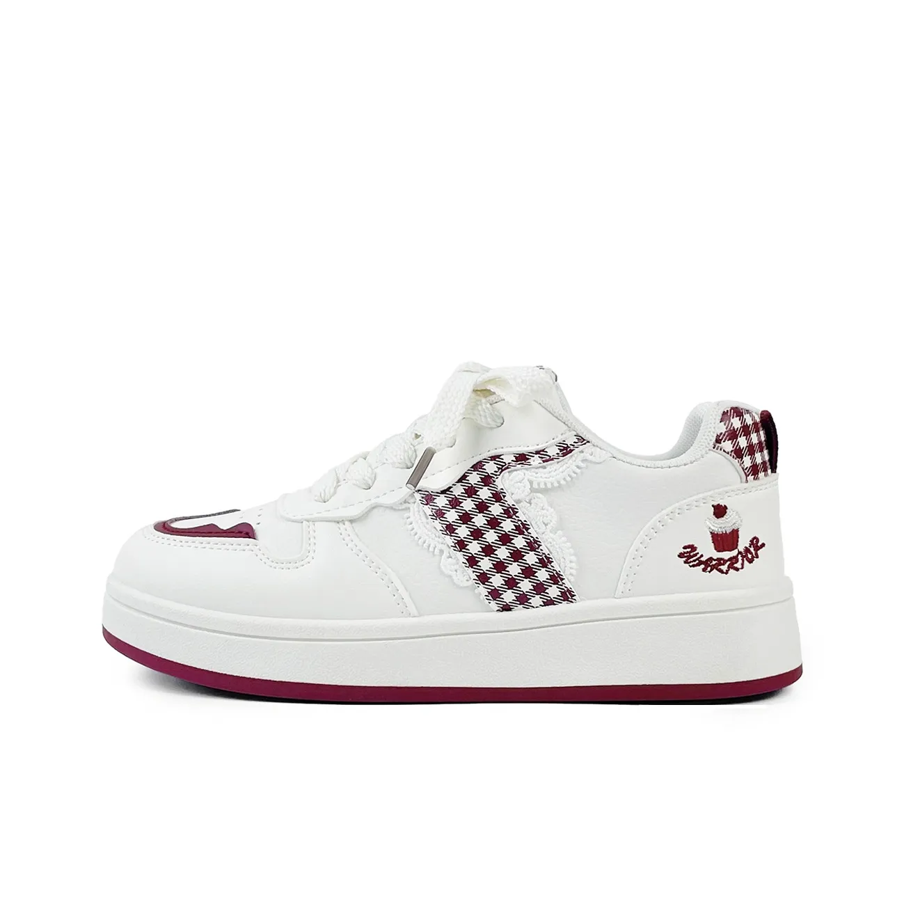 Warrior Амортизация Устойчивость к истиранию Легкий Увеличение Высоты Мат Низкий Топ Скейтборд Кроссовки Женские Белый Бургунди