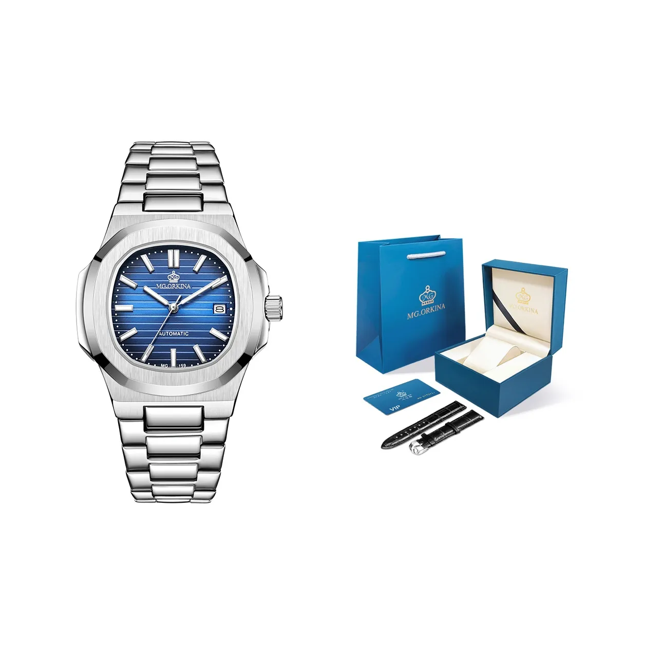 MG.ORKINA MG Автоматический Механический Механизм Нержавеющая Сталь Ремешок Часы Мужские Часы Синий Циферблат