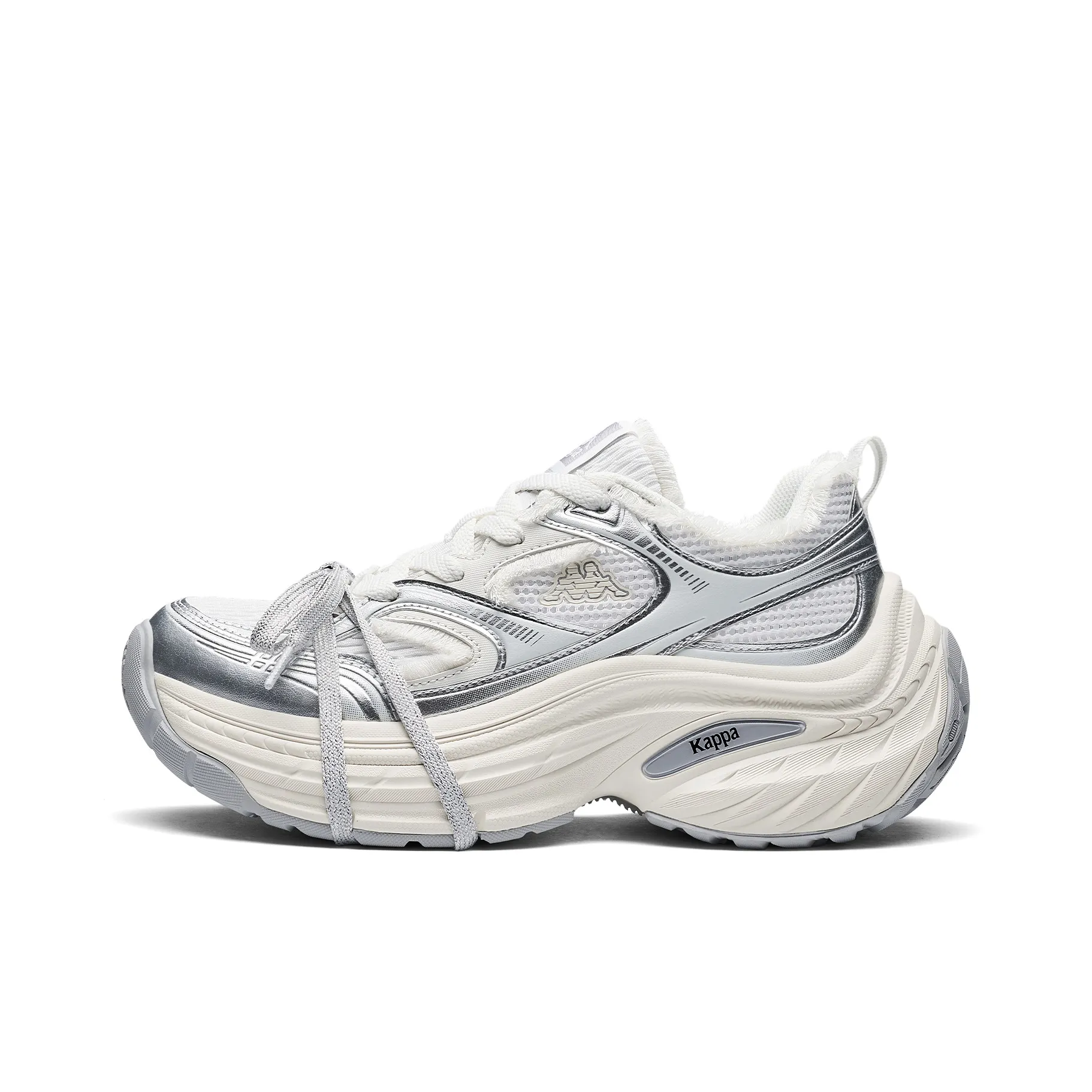 KAPPA Спина к Спине Устойчивые к истиранию Низкие Топ Кроссовки для бега Толстоподошвенные Женские Белые Серебряные