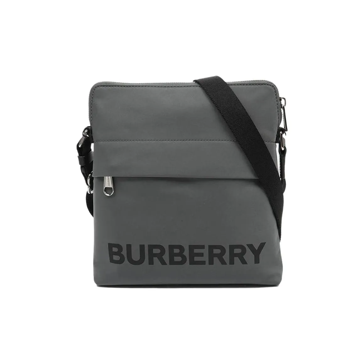 Burberry Logo Print Nylon Crossbody Bag Charcoal Gray