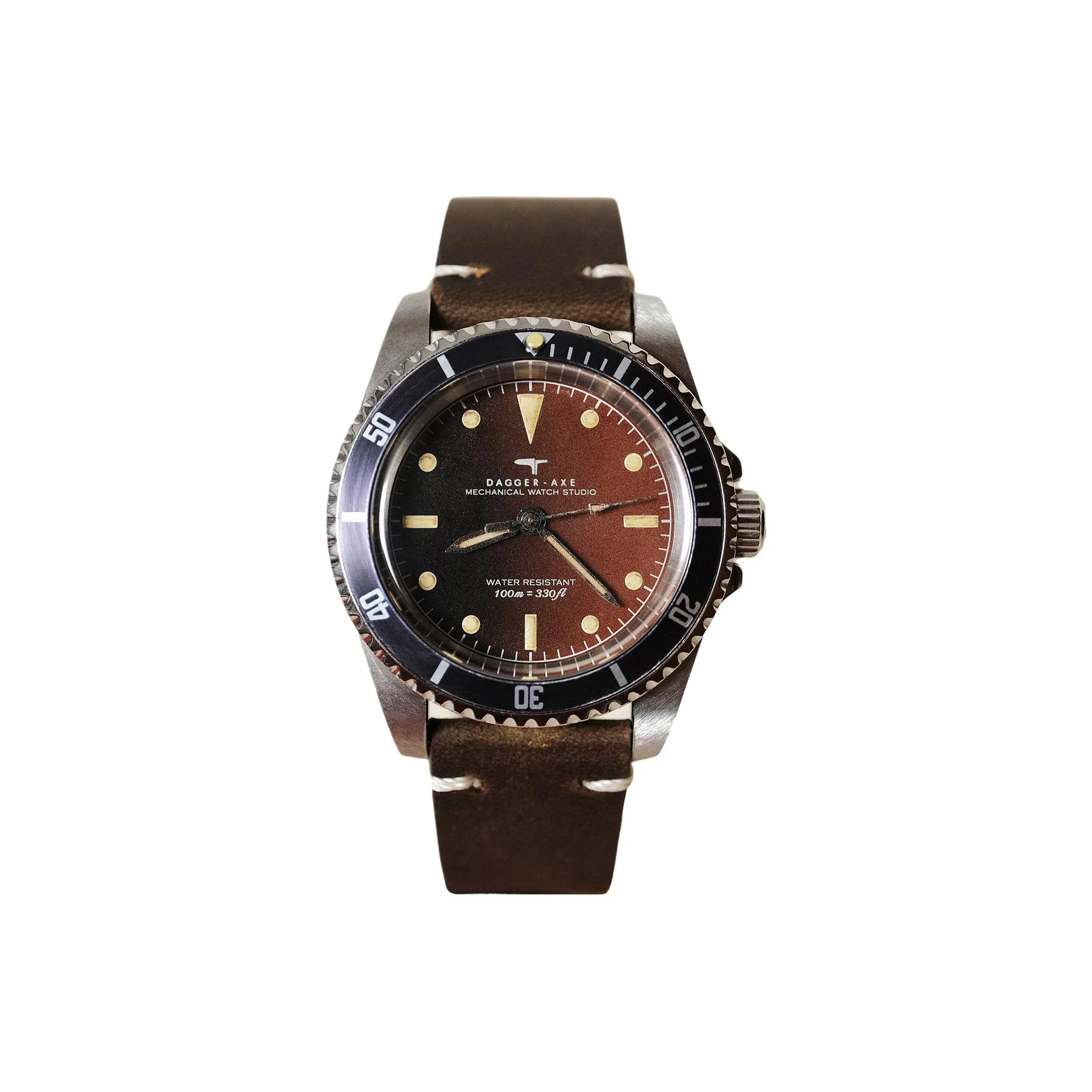 DAGGER Топор Автоматический Механический Механизм Часы из Натуральной Кожи с Ремешком Унисекс Циферблат Часов Кофейного Цвета