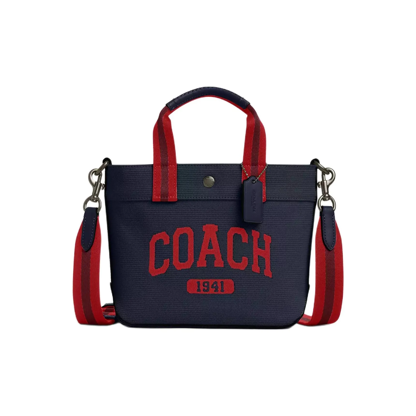 COACH Canvas с гладкой кожей сумка мини мужская морской синий и красный