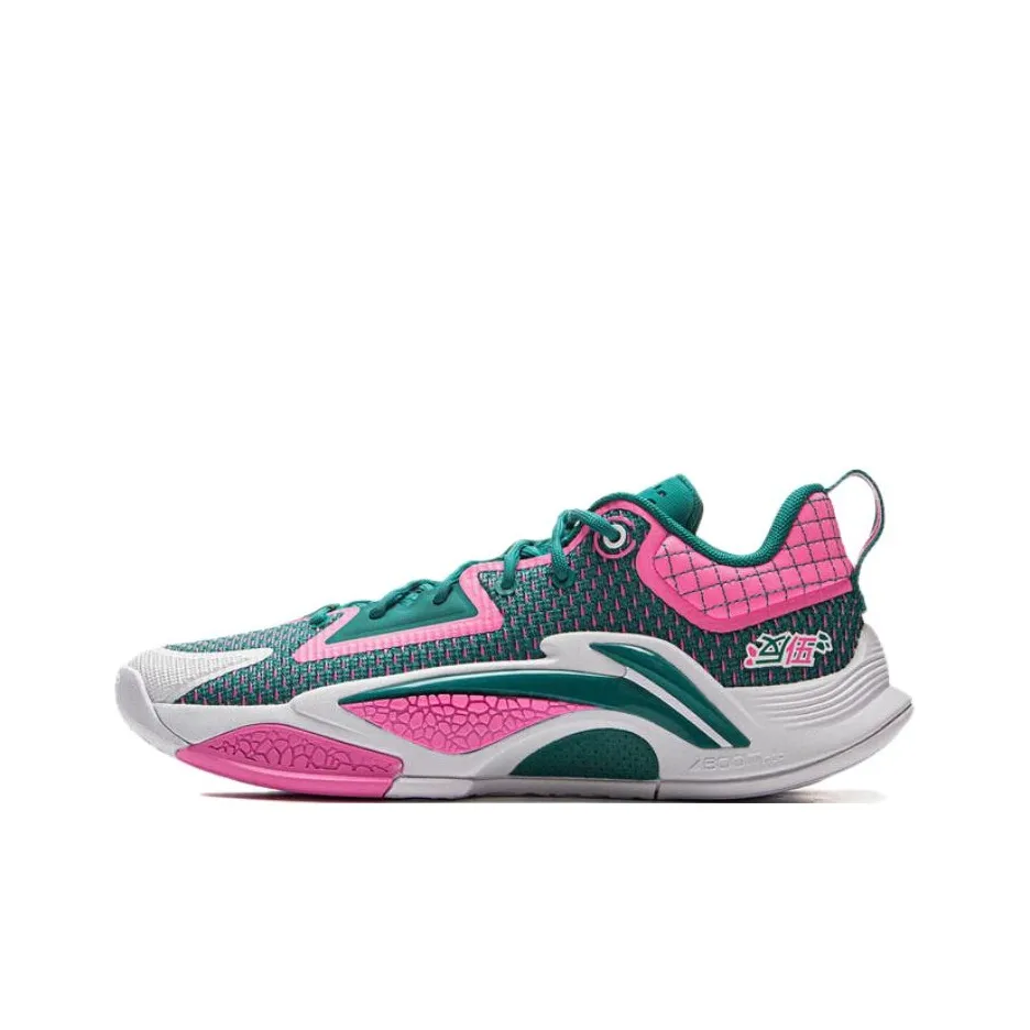 LINING BadFive Hunter 1 Баскетбольные кроссовки Низкий верх Бирюзовый Флуоресцентный Числа Розовый Мужской