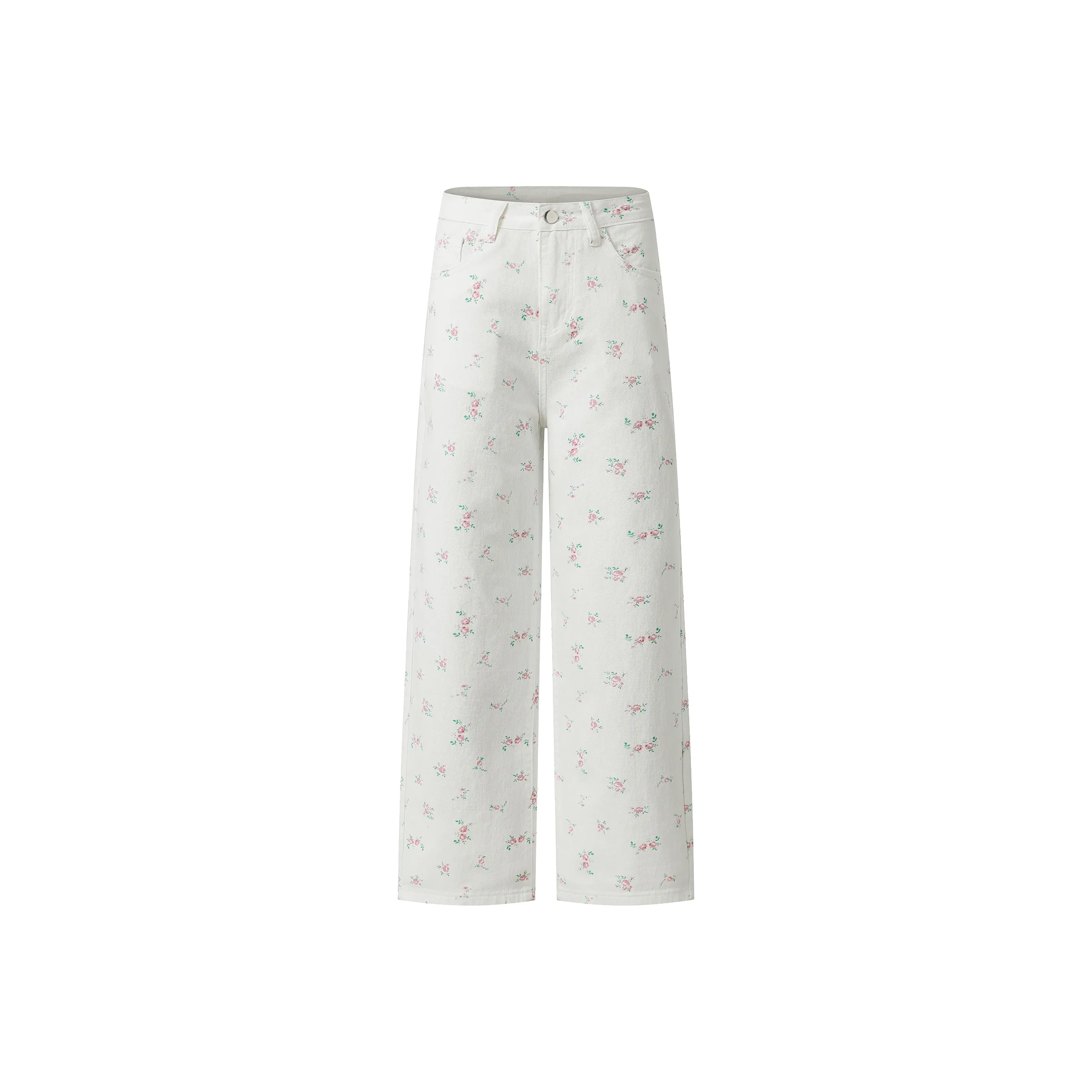 ZAZN Jeans Women's Ecru With Small Red Flower Print
