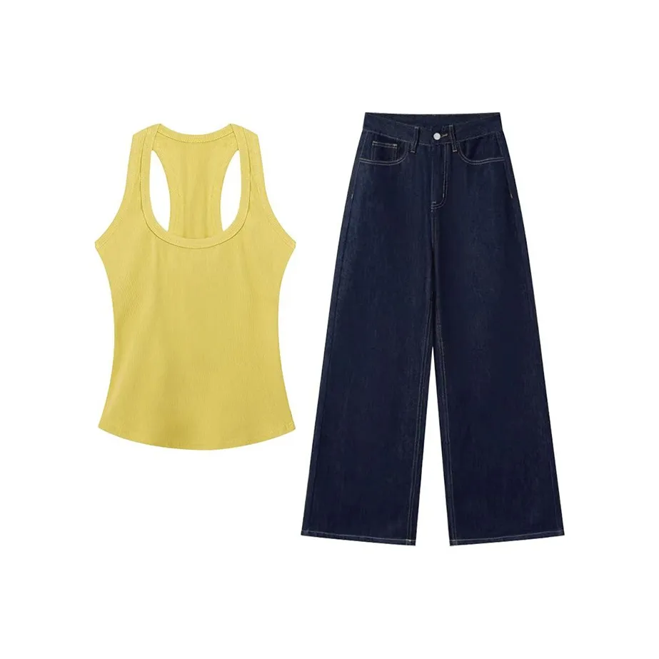 MARIE·COCO Желтый топ на бретелях + брюки, женские повседневные костюмы