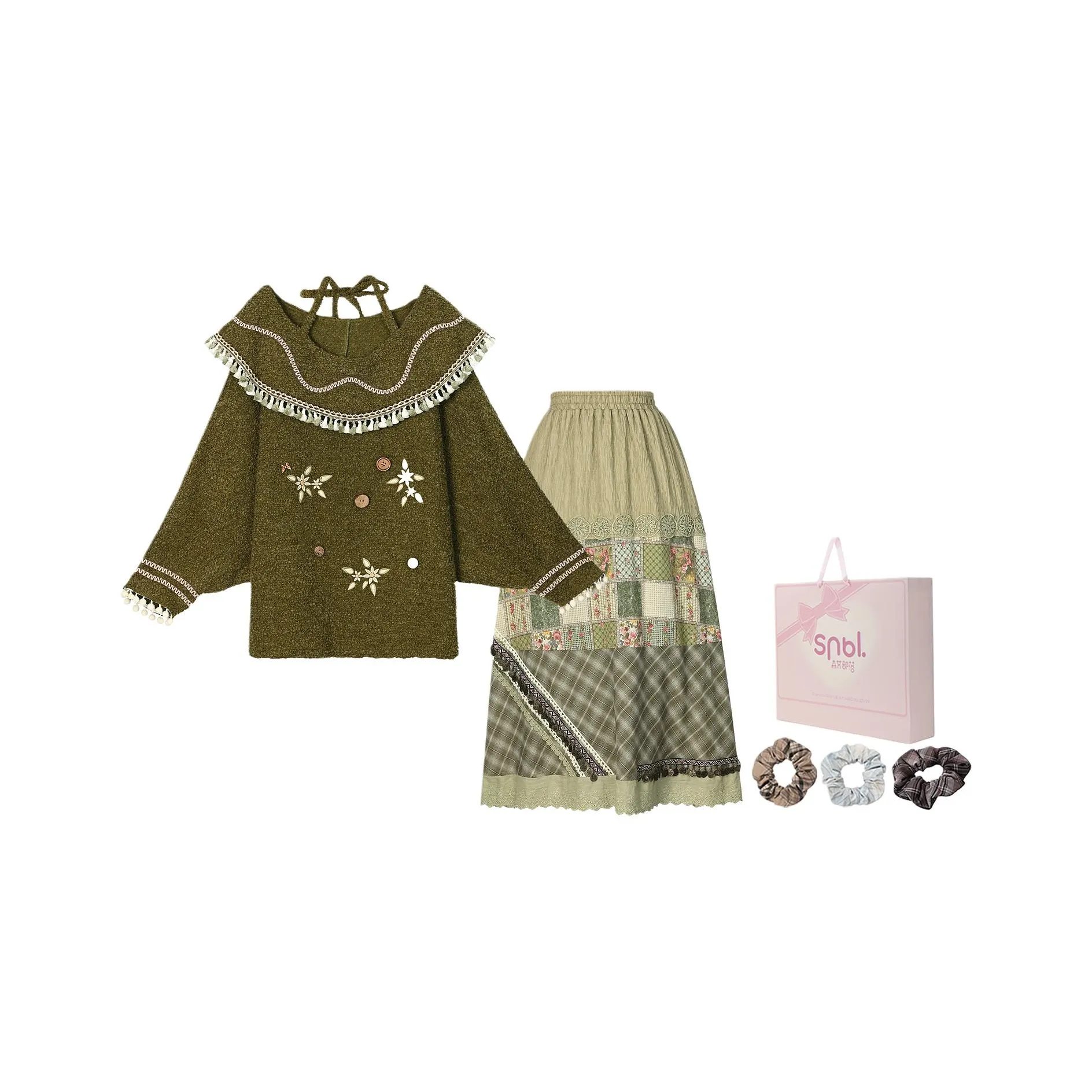 SNBL Зеленый Женский Комплект с Юбкой