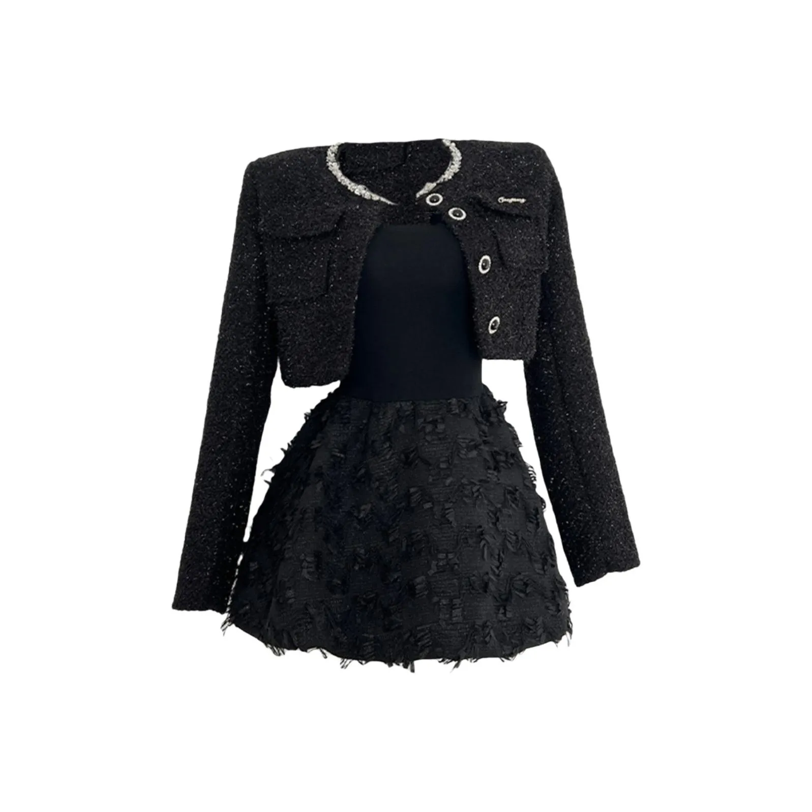 XUANSHU Черный комплект Женские Комплекты с юбкой