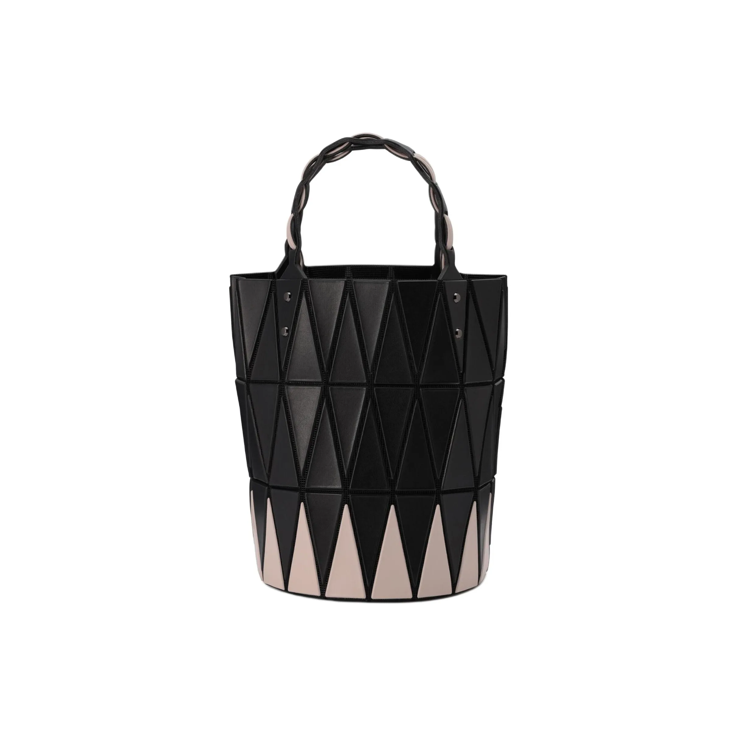 ISSEY MIYAKE Basket Polyester With Artificial Leather Basket Bag, Cylinder Bag, Handbag Women's Black & Light Beige