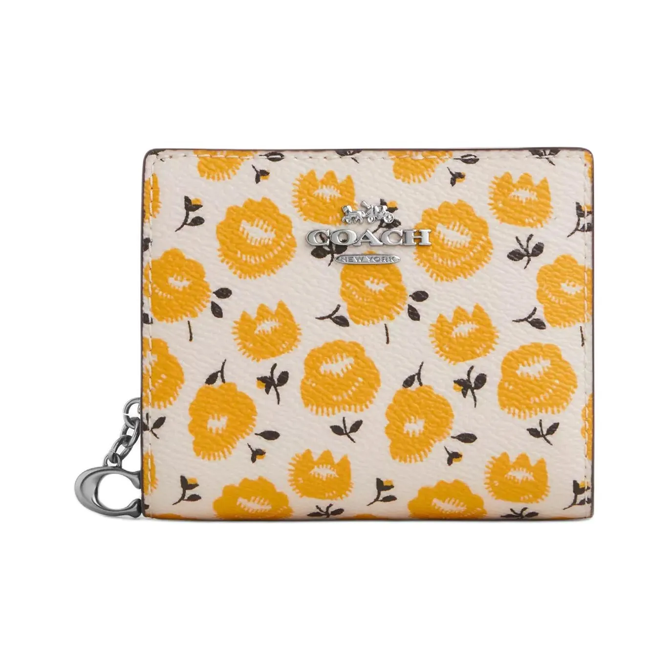 COACH Snap Wallet Покрытый холст Кошелек Мини Женский Бежевый и Желтый