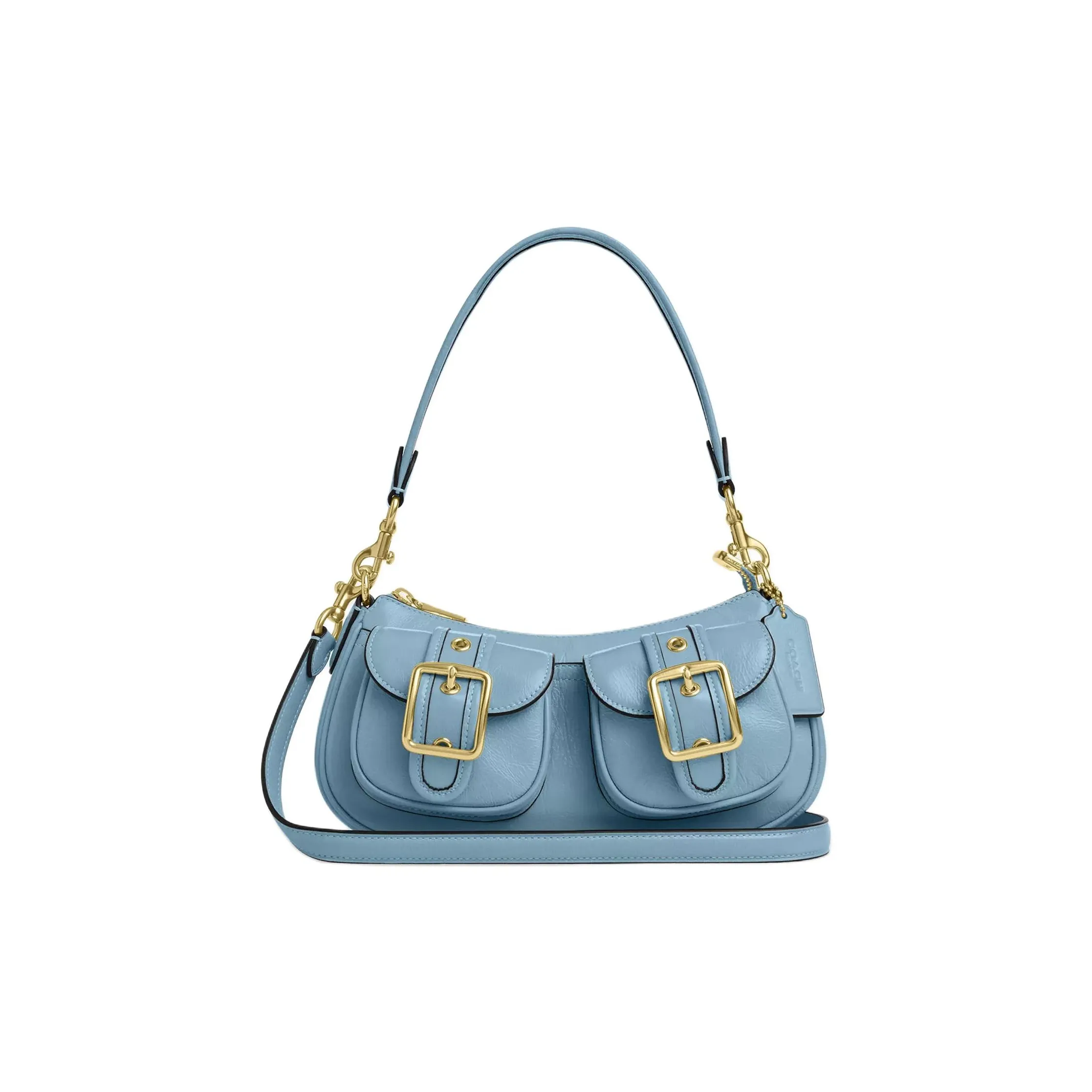 COACH Ashton Плиссированная кожа сумка через плечо сумка на плечо средний размер женский синий