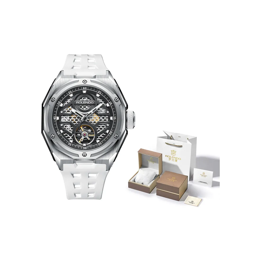 ROLENDO R Alien Collection Мужские часы Автоматический механический механизм Силиконовый ремешок Часы Мужские Черный циферблат
