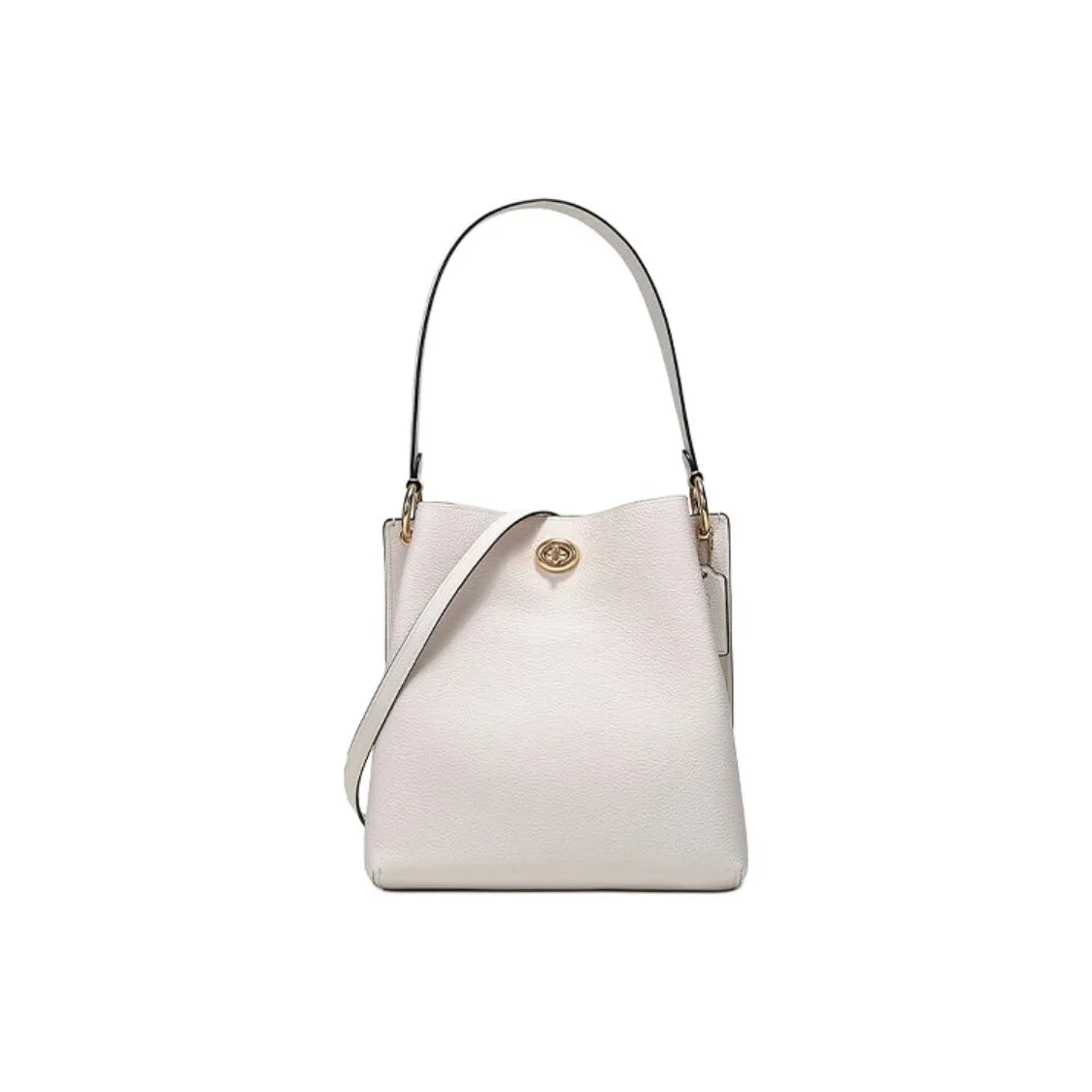 COACH Charlie Polished Pebbled Leather Bucket Bags Crossbody Bag, Shoulder Bag Medium Size Women's Chalk White