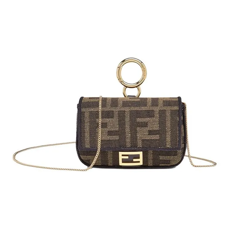 FENDI Baguette Jacquard Canvas Fabric Baguette Bag, Coin Purse, Crossbody Bag, Shoulder Bag Women's Brown