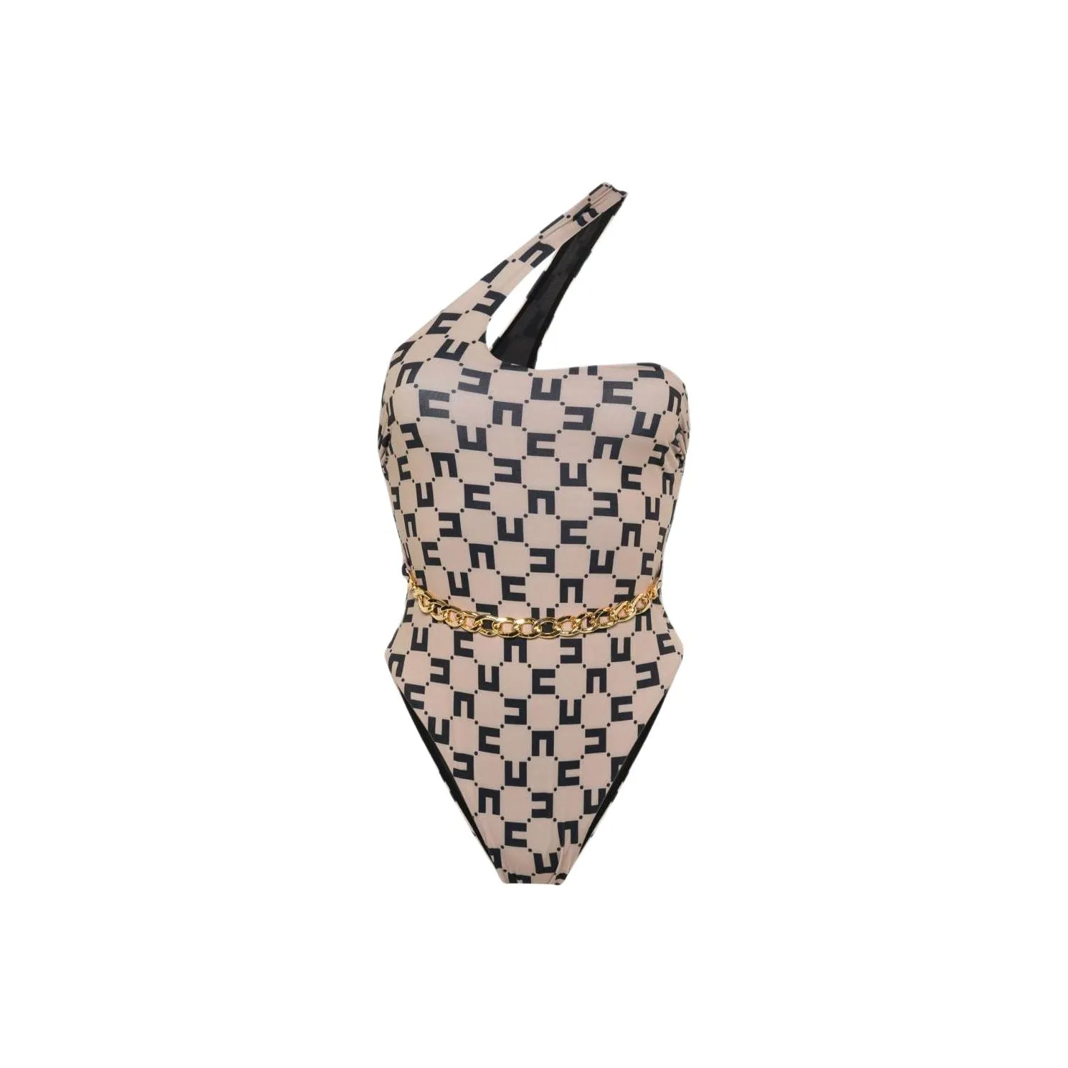 Elisabetta Franchi Logo Printed One Shoulder Swimsuit