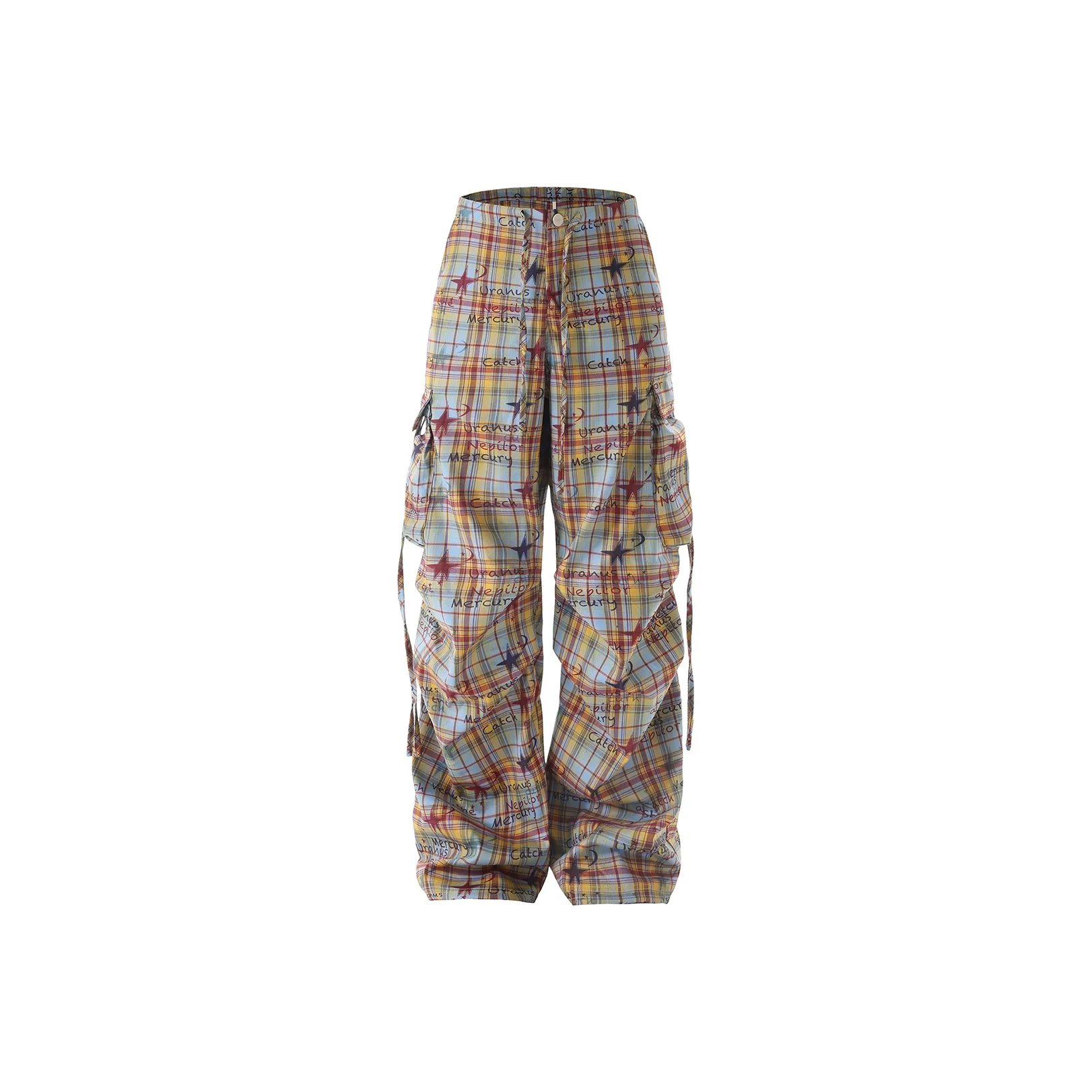 OULUDE Red Plaid Men's Casual Pants OULUDE Красные Клетчатые Мужские Повседневные Штаны