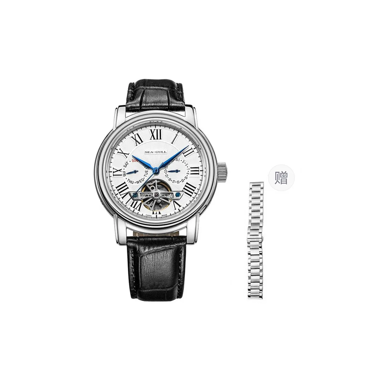 Sea Gull LE BRASSUS Automatic Mechanical Movement Genuine Leather Strap Watch Men's Watches White Dial