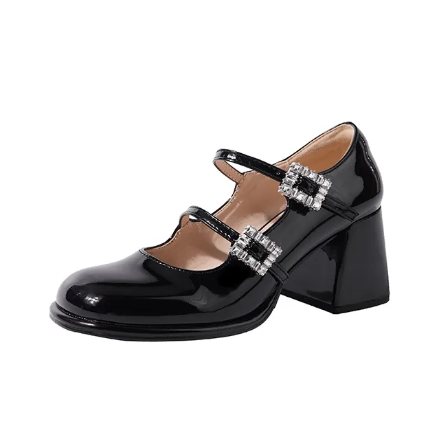 NX DOUGHNUT Грубый каблук Туфли Мэри Джейн 7CM Женские Черный