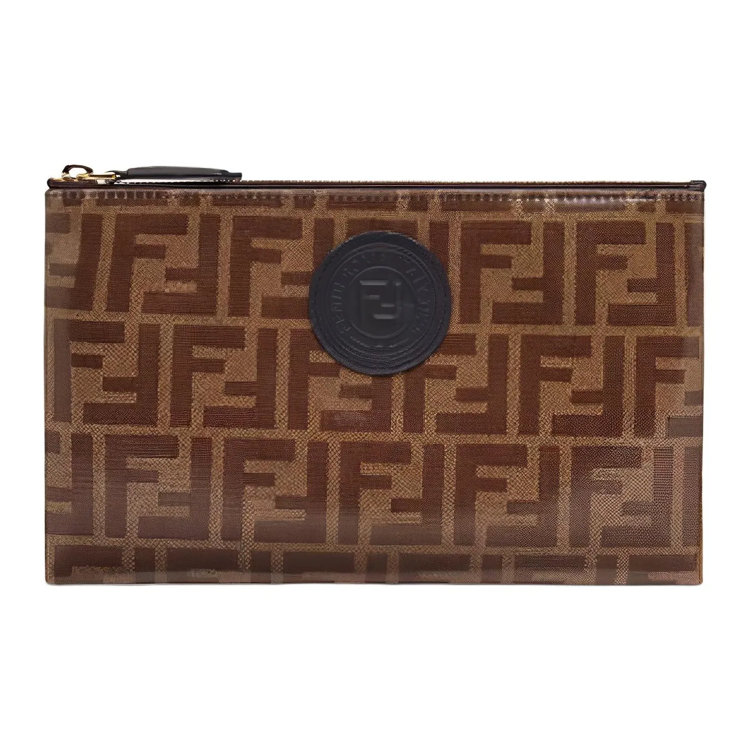 FENDI Coated Canvas With Leather Makeup Bags Clutches Small Size Women's Brown/Black