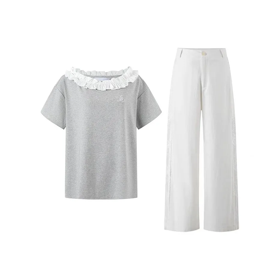 MARIE·COCO Серый топ + штаны, женский повседневный костюм