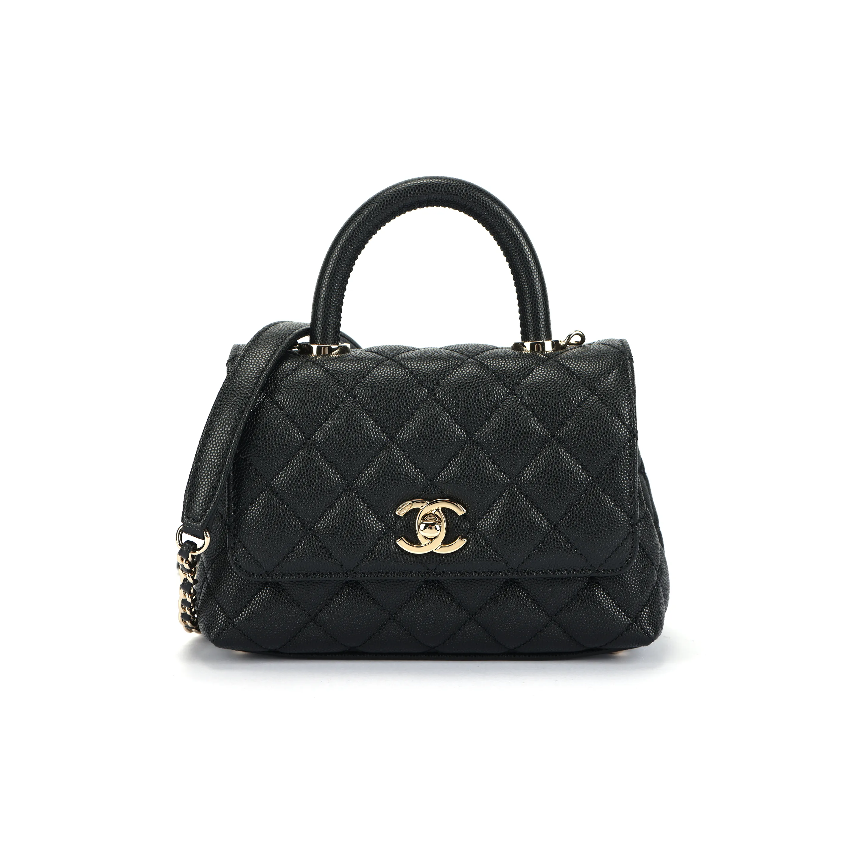 CHANEL Coco Handle Grain Calfskin, Gold Metal Handbag, Shoulder Bag Mini Women's Black