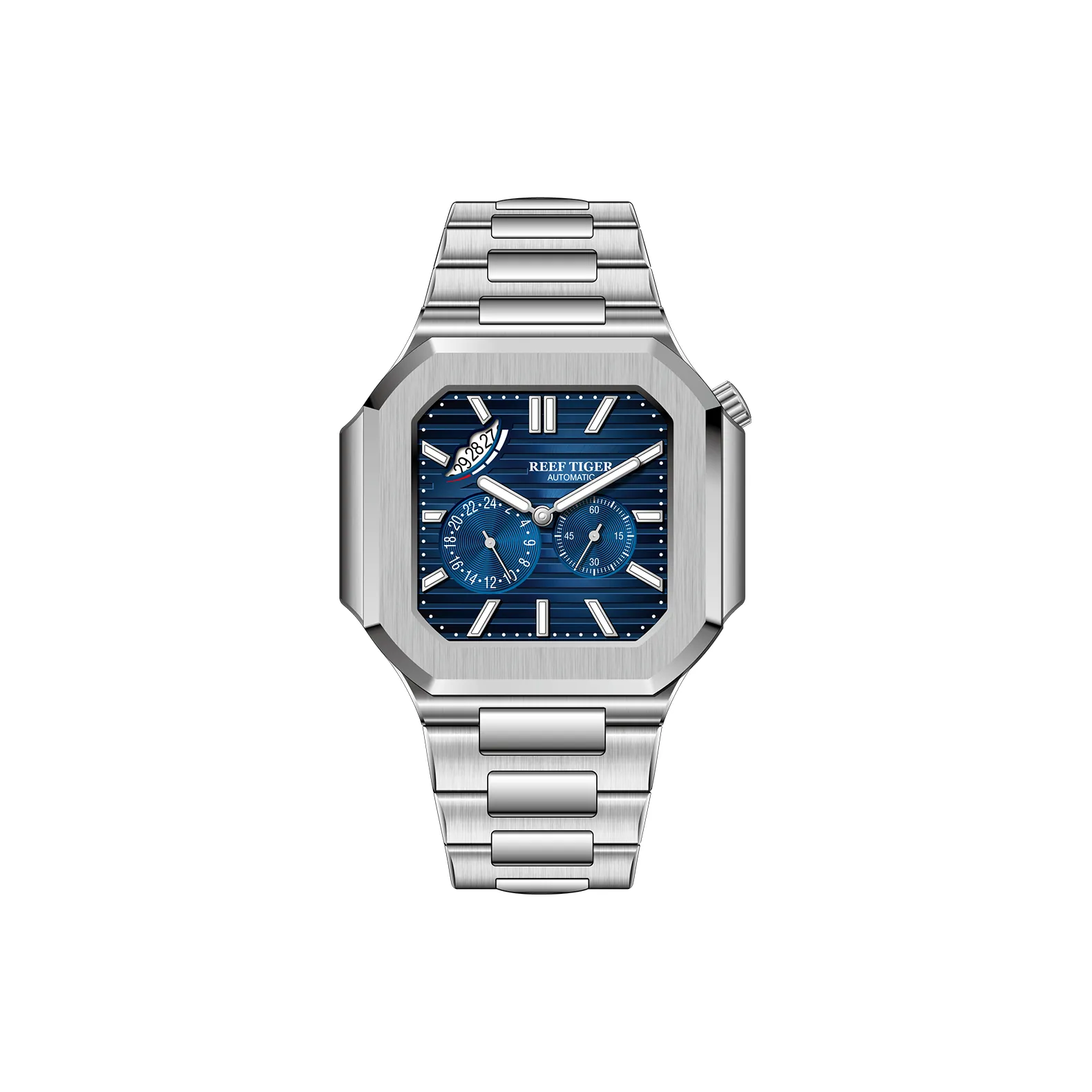 REEF TIGER Peak Collection Автоматический Механический Механизм Стальной Ремешок Часы Мужские Черный Циферблат