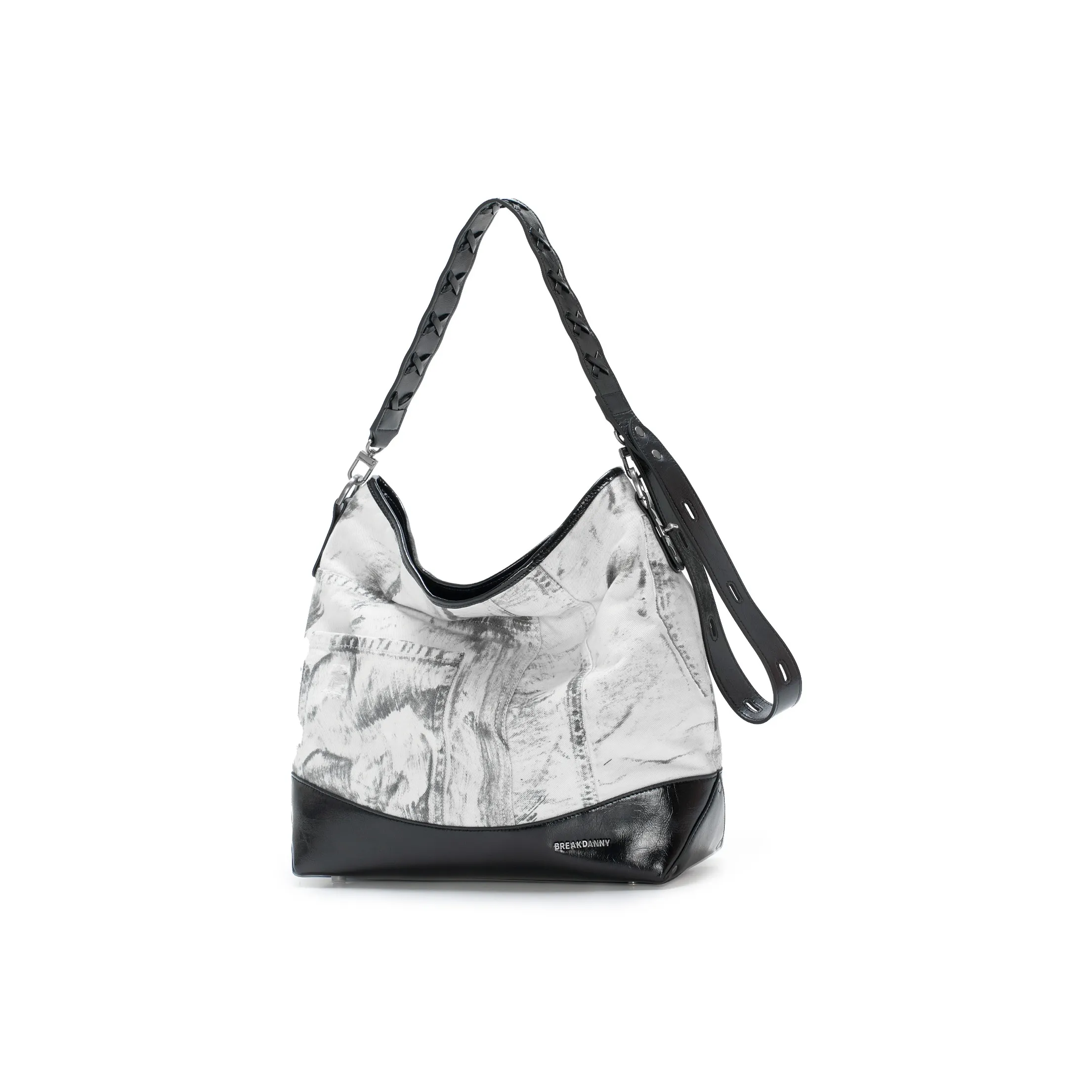 BREAKDANNY Сумка через плечо из коровьей кожи женская черная с чернильными пятнами