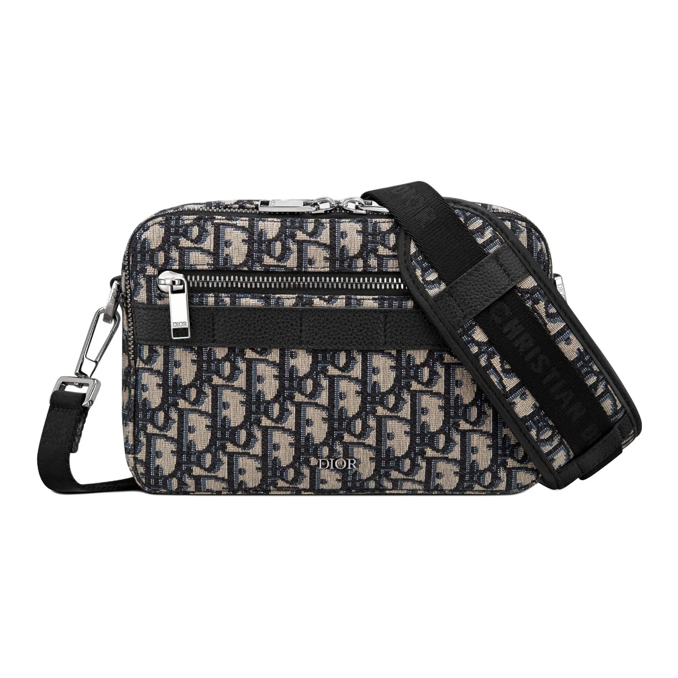 DIOR Printed Fabric With Cow Leather Detail Messenger Bag, Shoulder Bag, Crossbody Bag Men's Beige/Black