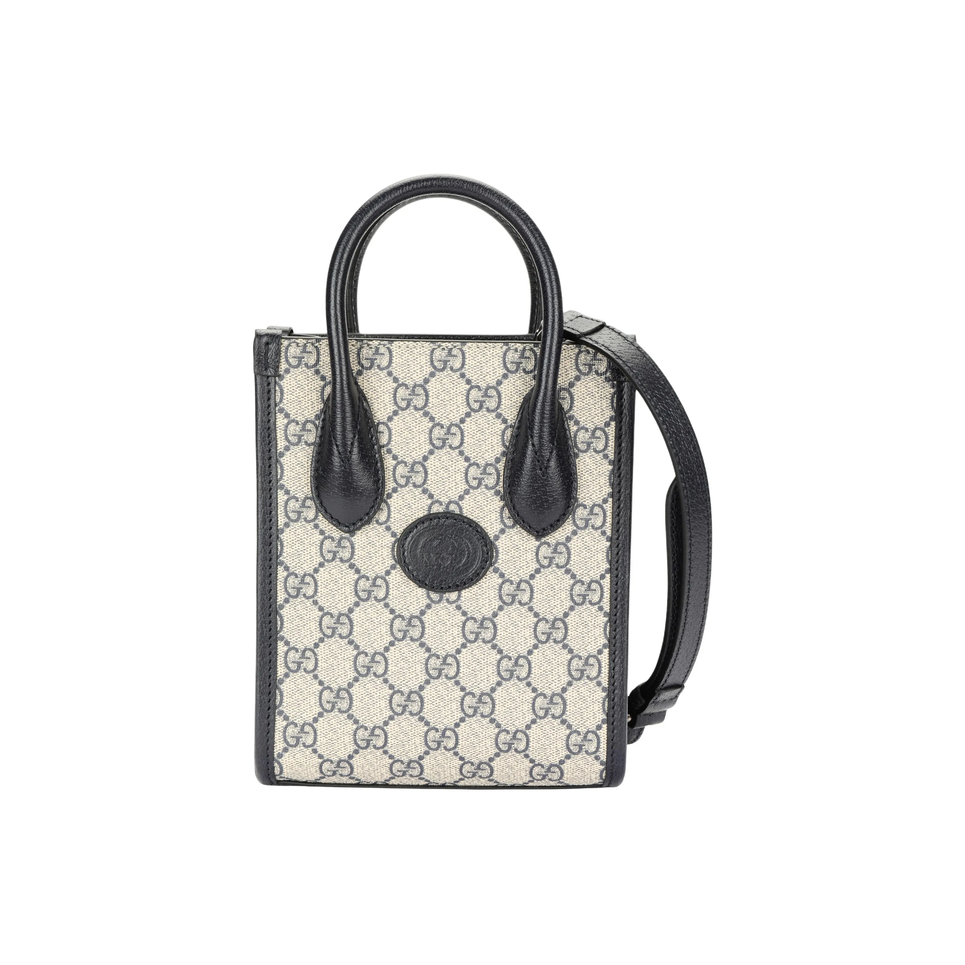 GUCCI Canvas With Leather Tote Bag, Shopping Bag, Portable Crossbody Bag, Shoulder Bag Mini Unisex Blue & Beige