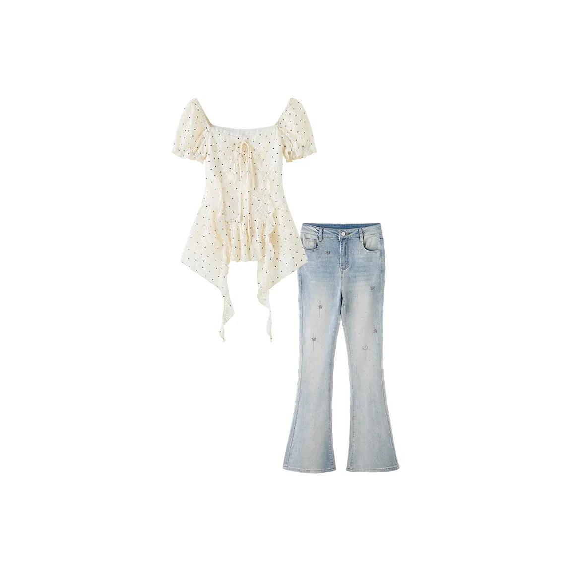 FABRIC PIG Топ + Джинсы Женские Повседневные Костюмы