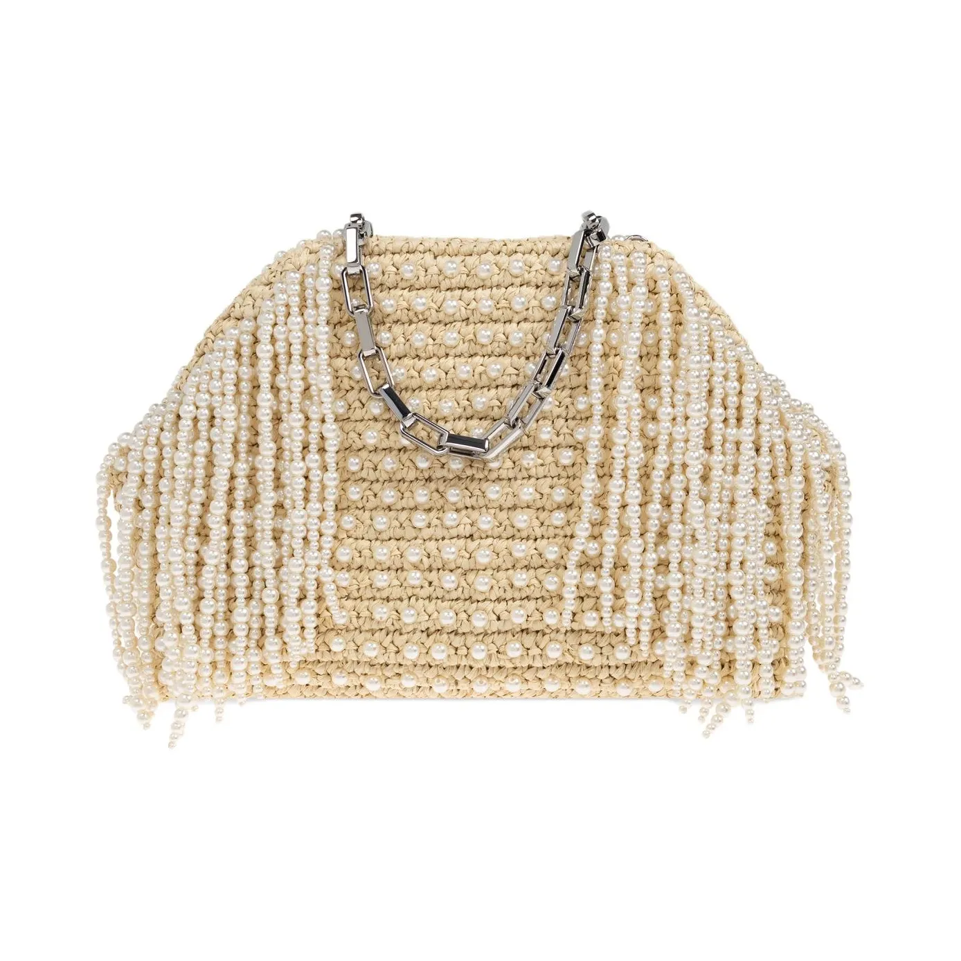 Self portrait Straw Woven Shoulder Bag Women's Cream