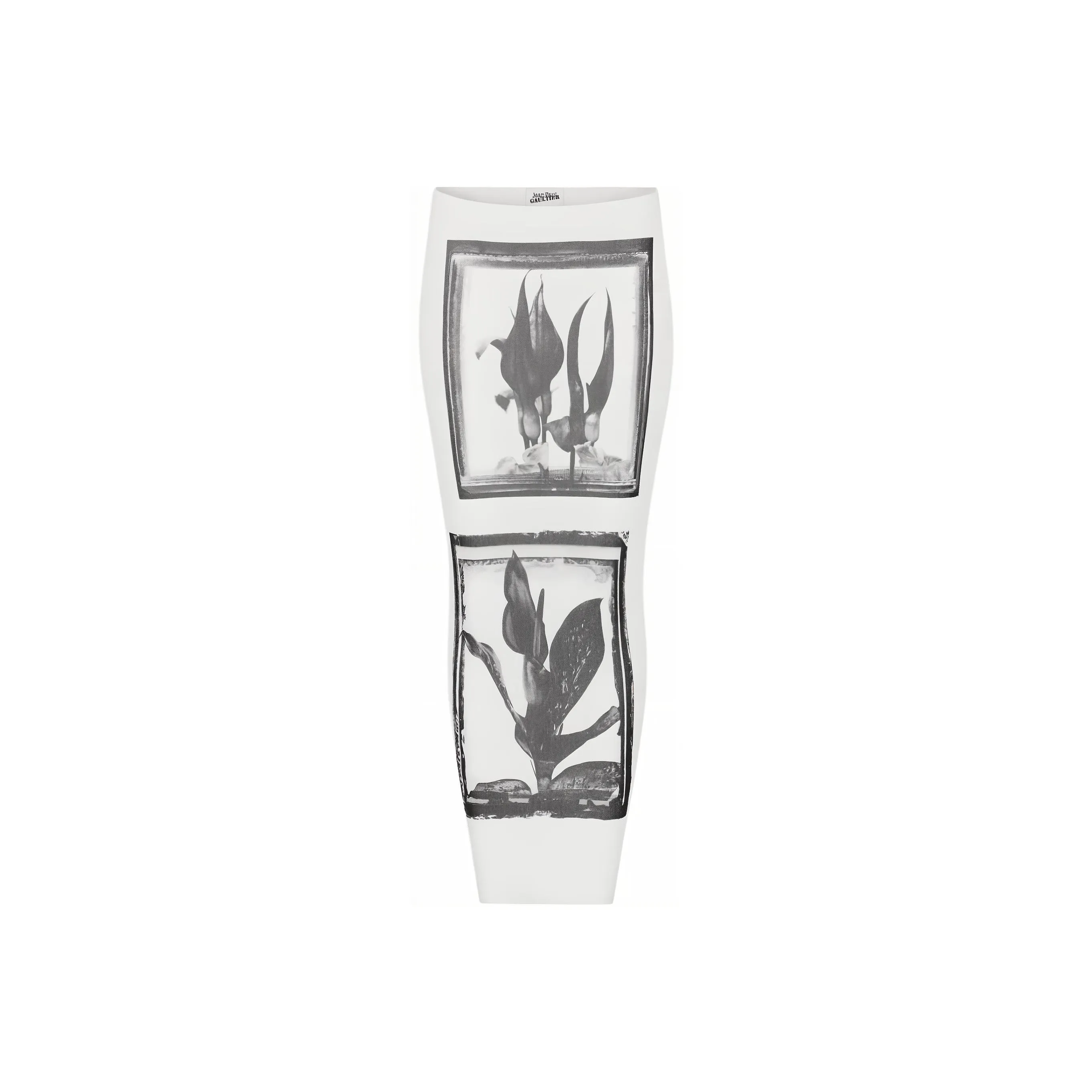 Jean Paul Gaultier Printed Flowers Sheer Front Long Skirt 'White/Grey/Black'