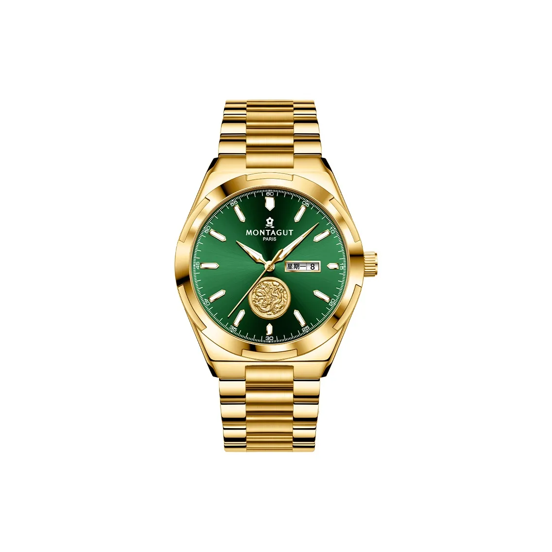 Montagut Dragon Aura Collection Кварцевый механизм ремешок из нержавеющей стали мужские часы золотой циферблат
