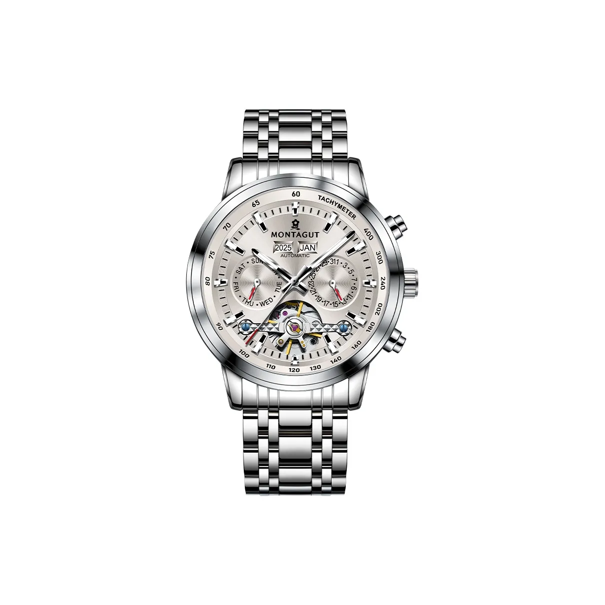 Montagut Автоматический Механический Механизм Нержавеющая Сталь Ремешок Часы Мужские Часы Синий Циферблат