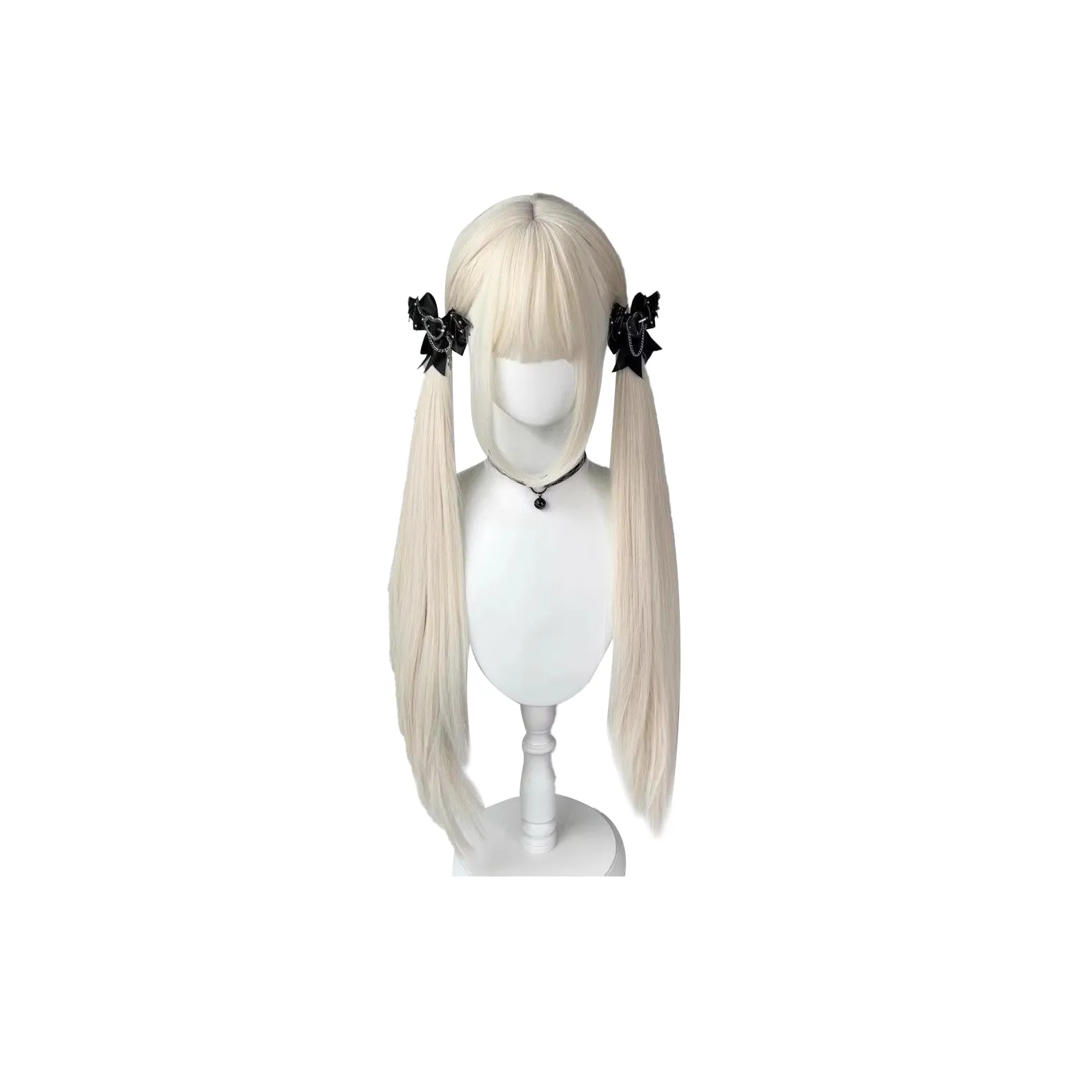 UMIFFA Lolita Double Ponytail Перука для Женщин 85 см Молочно-белый Золотой Длинные Прямые Волосы Полная Голова Косплей Набор Перук