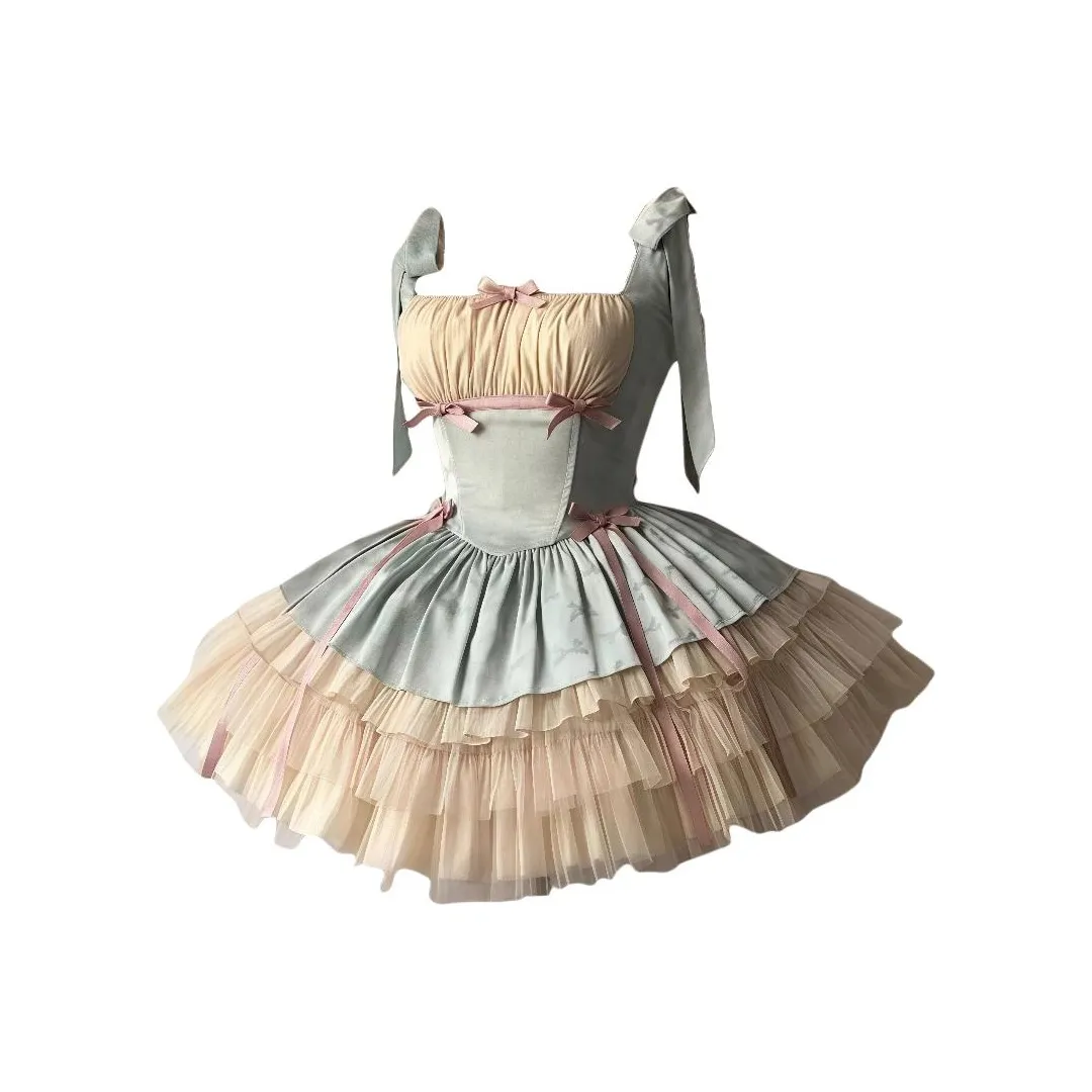 CTRTRC Мятно-зеленое платье-камзол + короткий рукав + внутренняя одежда + полоска для волос + женские лолита платья