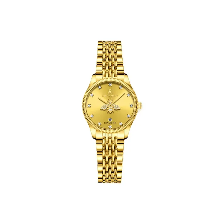 Montagut Кварцевый механизм ремешок из нержавеющей стали женские часы золотой циферблат