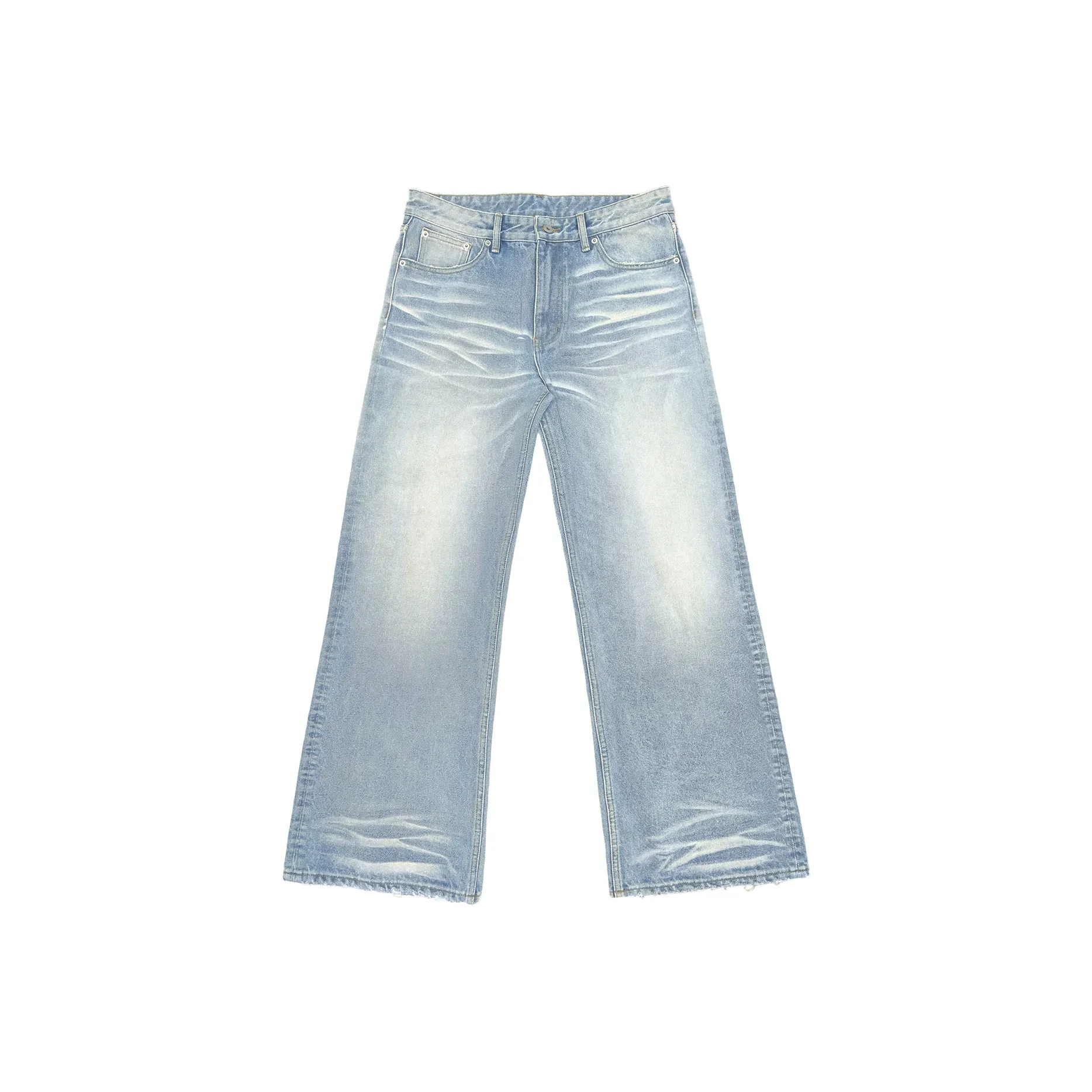 WANNA LAB Светло-синий Молочный белый Унисекс Джинсы