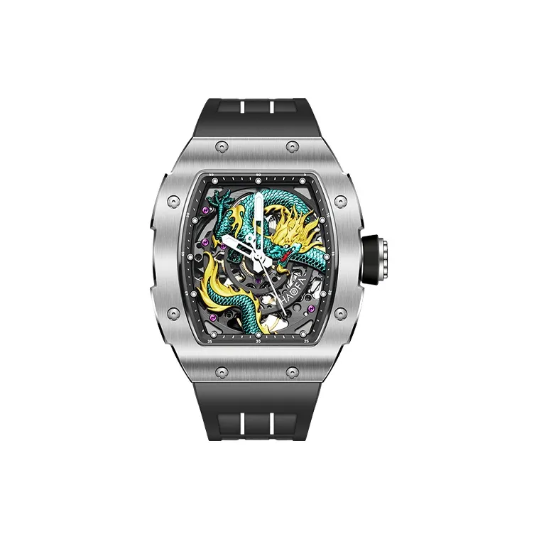 HaofaTourbillon Arknights Series Mechanical Movement Rubber Strap Watch Men's Watches Skeleton Dial
